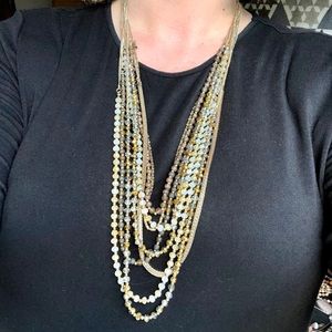 Beaded Layered Necklace in Greys and Golds